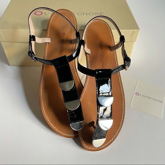 L'AUTRE CHOSE BLACK PATENT TAB LEATHER SANDAL NEW - Picture 1 of 8